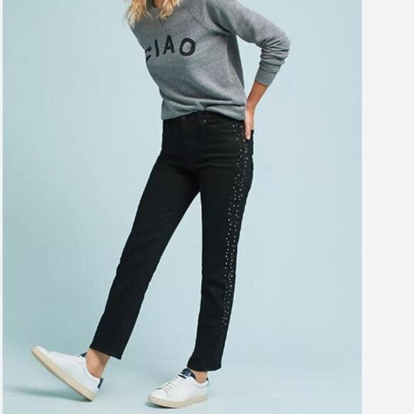 Ag Adriano Goldschmied Denim - ANTHROPOLOGIE X AG The Isabella High Rise Straight Studded Jeans. 26X28